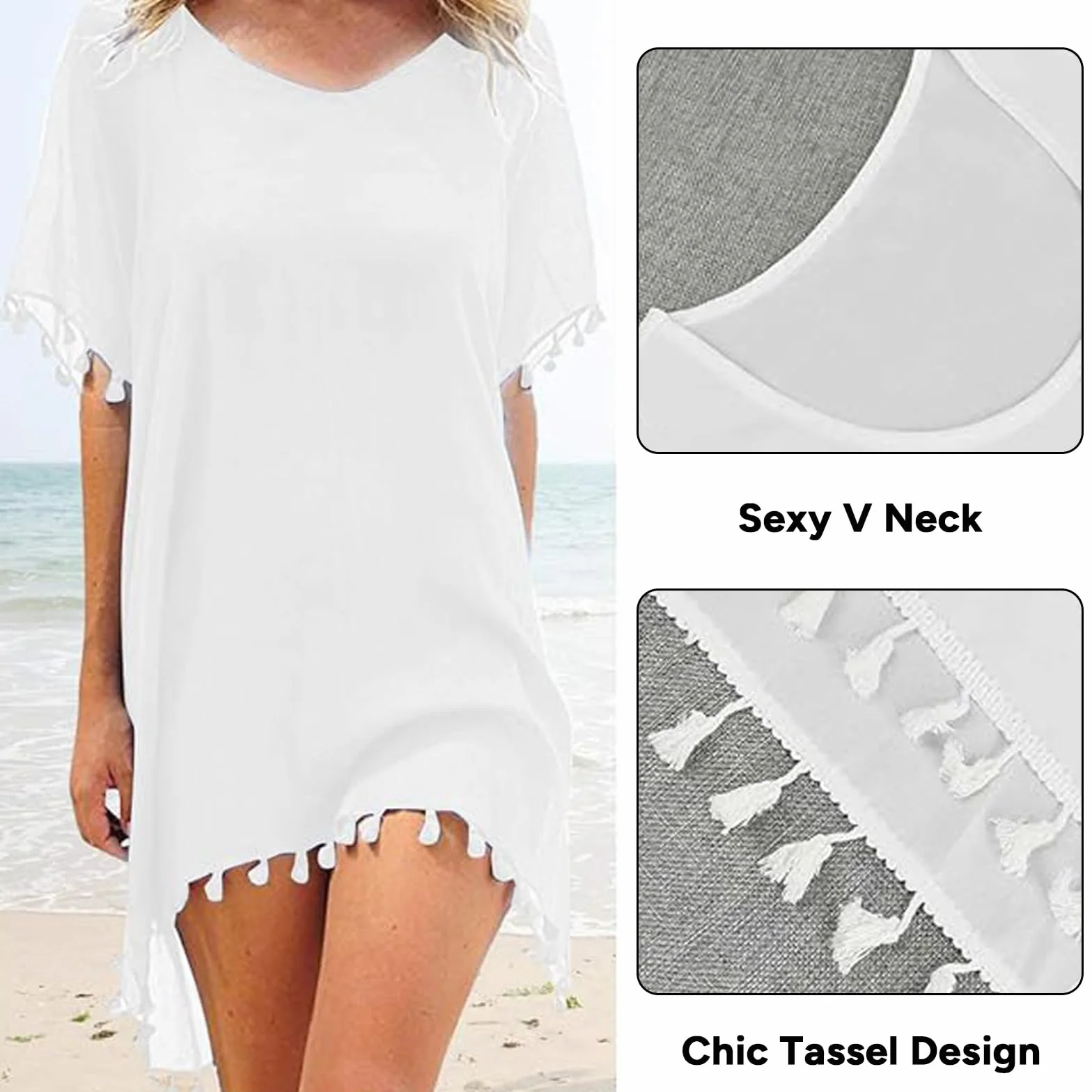 Copricostume da Bagno Donna Mare Scollo a V Abito da Spiaggia Chiffon Nappa Vestito Mare Copricostumi da Bagno Estivi Allentato Bikini Cover Up Costumi per Spiaggia Piscina