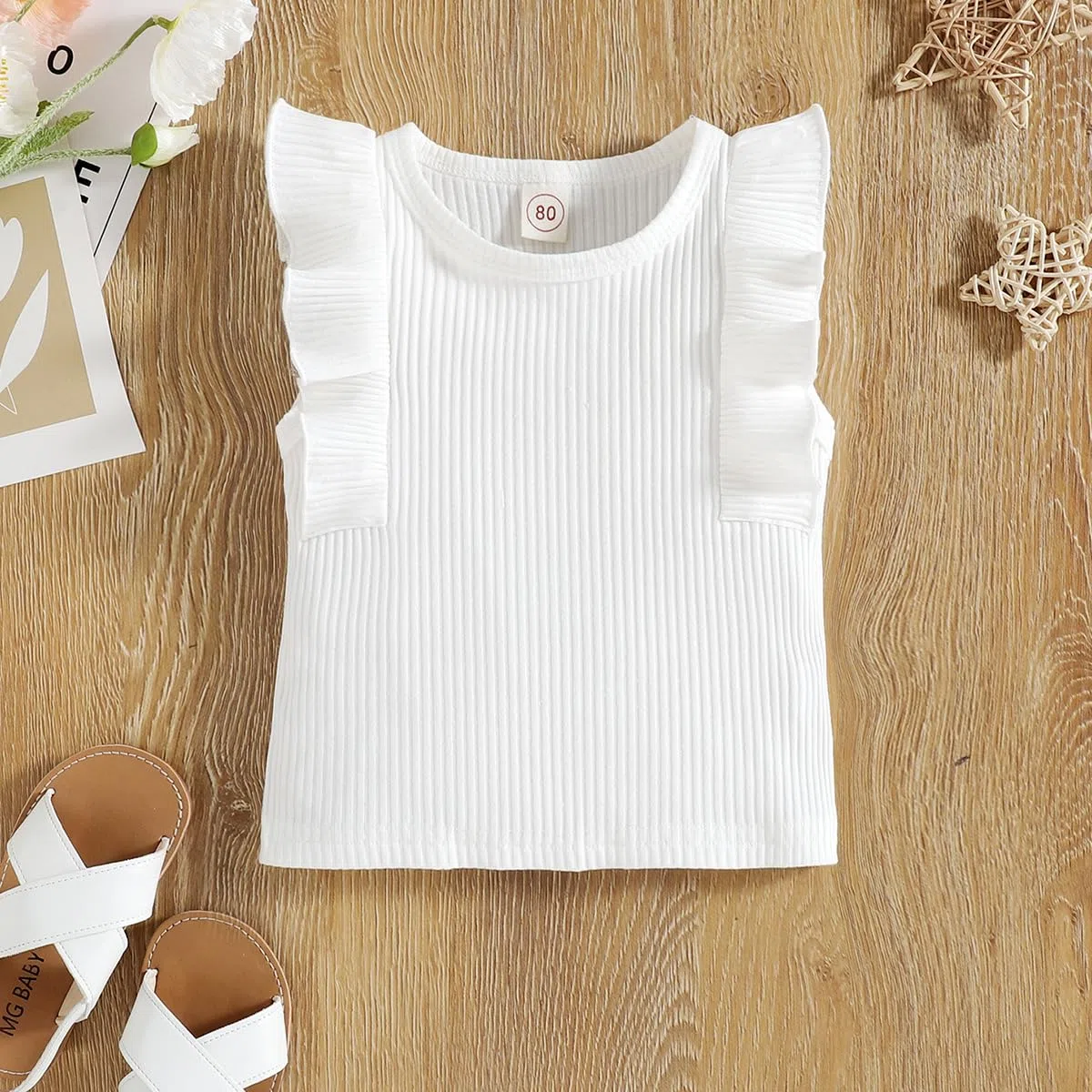 Abbigliamento Bambina Vestito Set Senza Maniche con Volant Top + Minigonna con Fiocco e Bottoni 2 Pezzi Ragazze Estate Vestiti Outfit