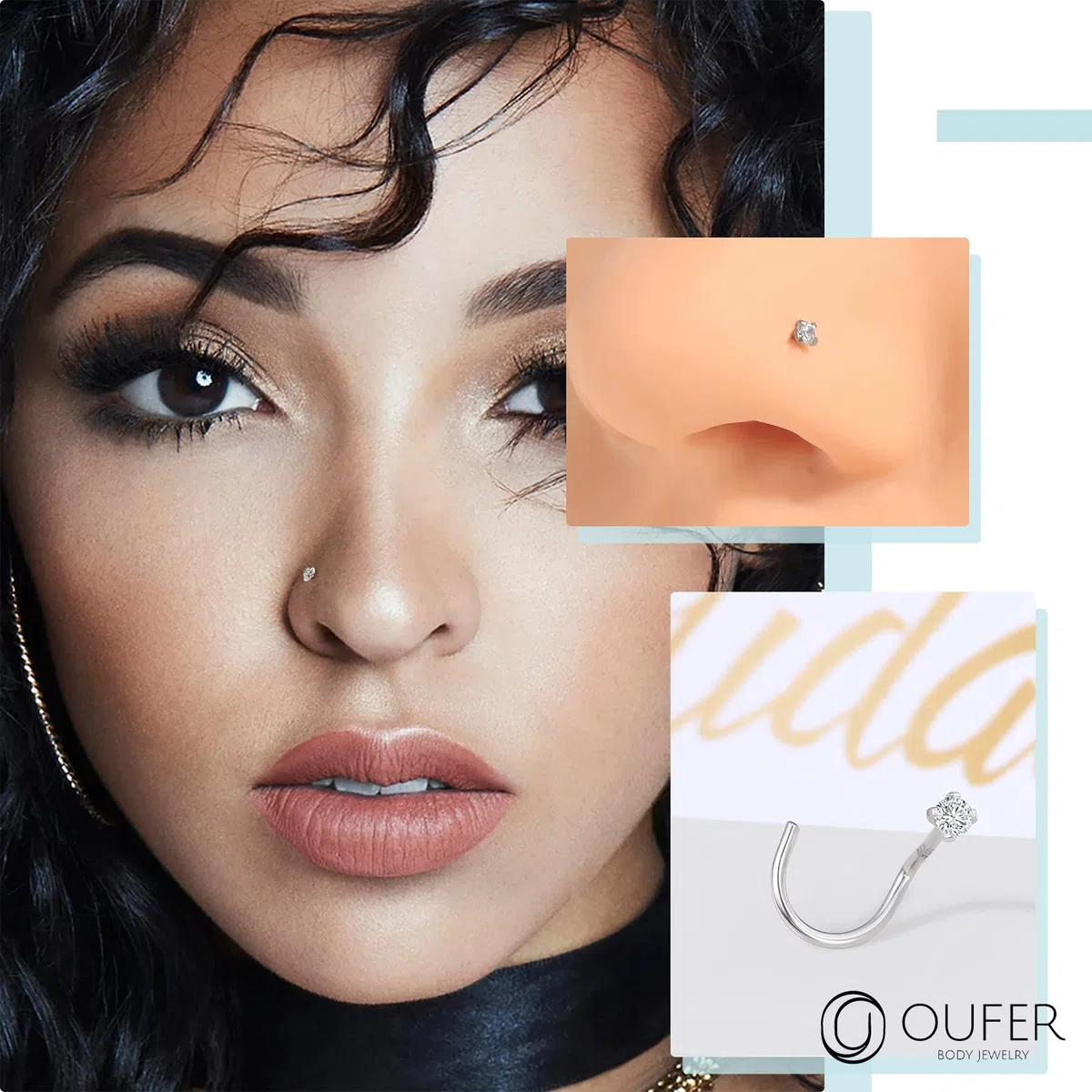 OUFER 20G 0.8mm Piercing Naso Anello Argento 925 Silver L Form Nose Ring Studs Nostril Earring Solid 2mm CZ Cartilagine Orecchino Helix Gioielli Donna