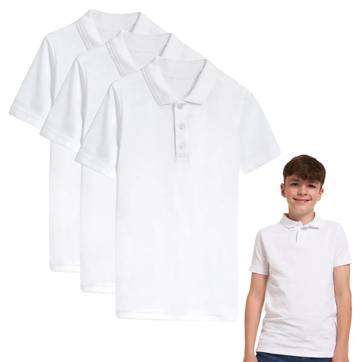 NOROZE Confezione da 3 Polo Scolastiche per Ragazzi e Ragazze, 5-13 Anni, Maglietta per Bambini - Uniforme Scolastica a Maniche Corte, Abbigliamento Sportivo, Canottiera Unisex (Bianco, Azzurro)