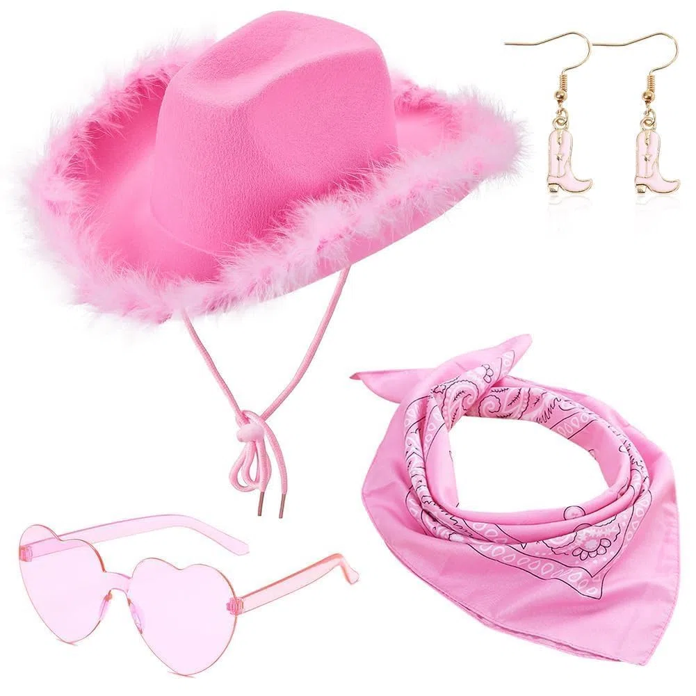 Cappello Cowgirl, Cappello Cowboy Piume, Cappello Cowgirl, con Occhiali e Bandana, Cowboy Hat per Fancy Dress Party Accessory