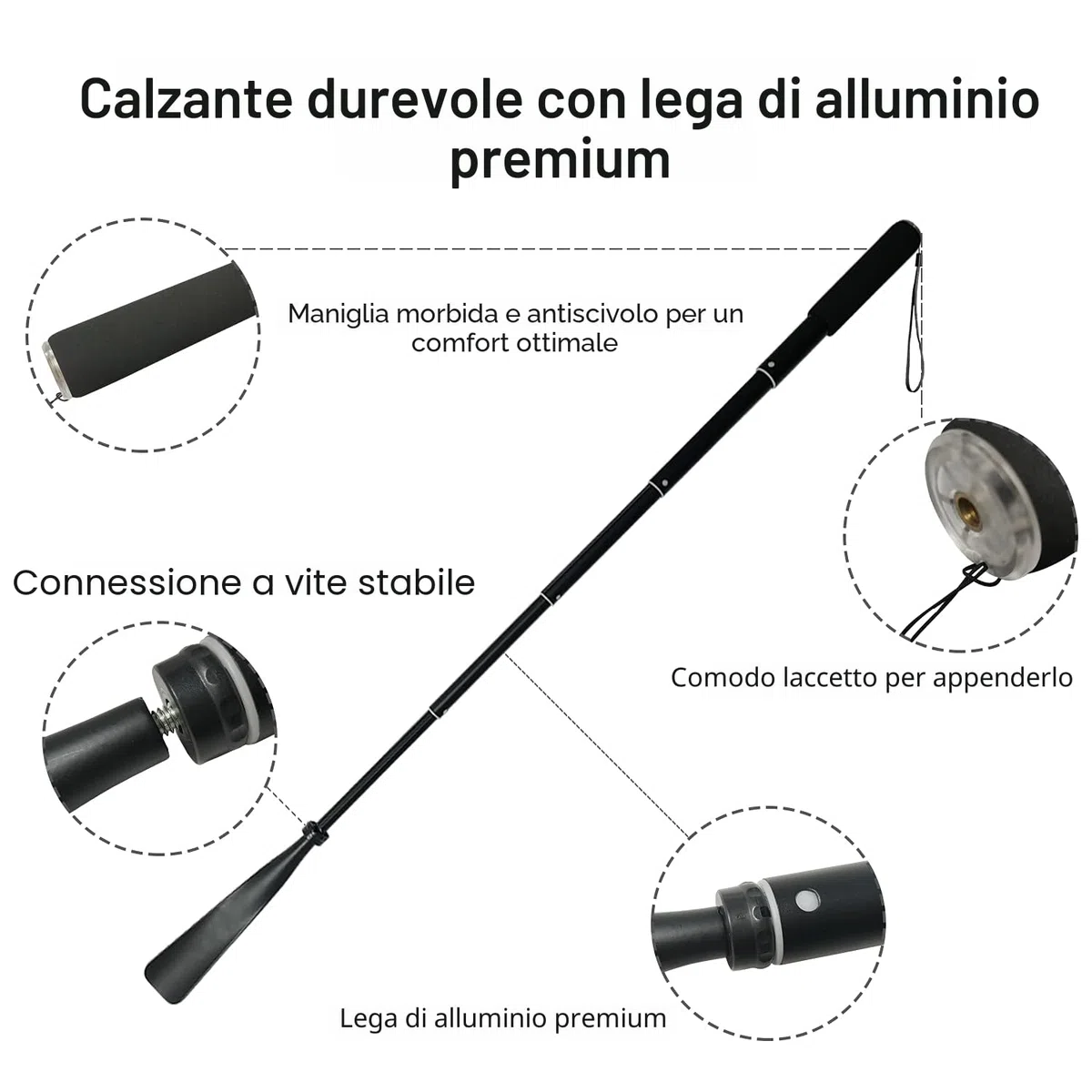TriPro Calzascarpe Lungo Metallo - Telescopico 38-94 cm, Lega di Alluminio, Calzante Per Scarpe Lungo Per Anziani Uomini Donne Bambini