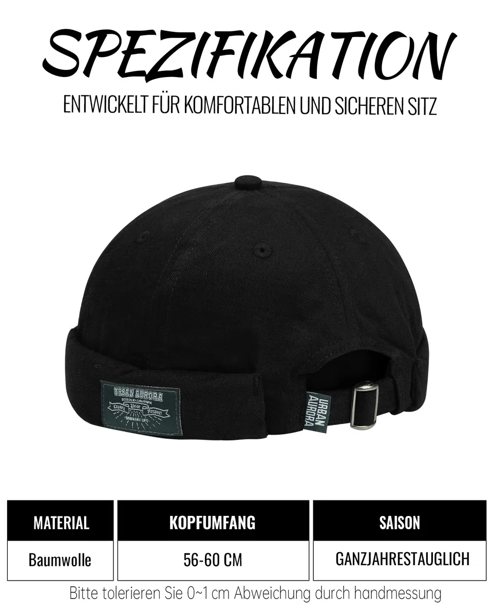 Clakllie Berretto Portuale Uomo Cotone Docker cap Cappello Senza Visiera Estivo Berretto Docker Regolabile Retro Brimless Beanie Hat Classic Docker Leon Hat Cappello da Porto Rolled Cuff （56-60CM）