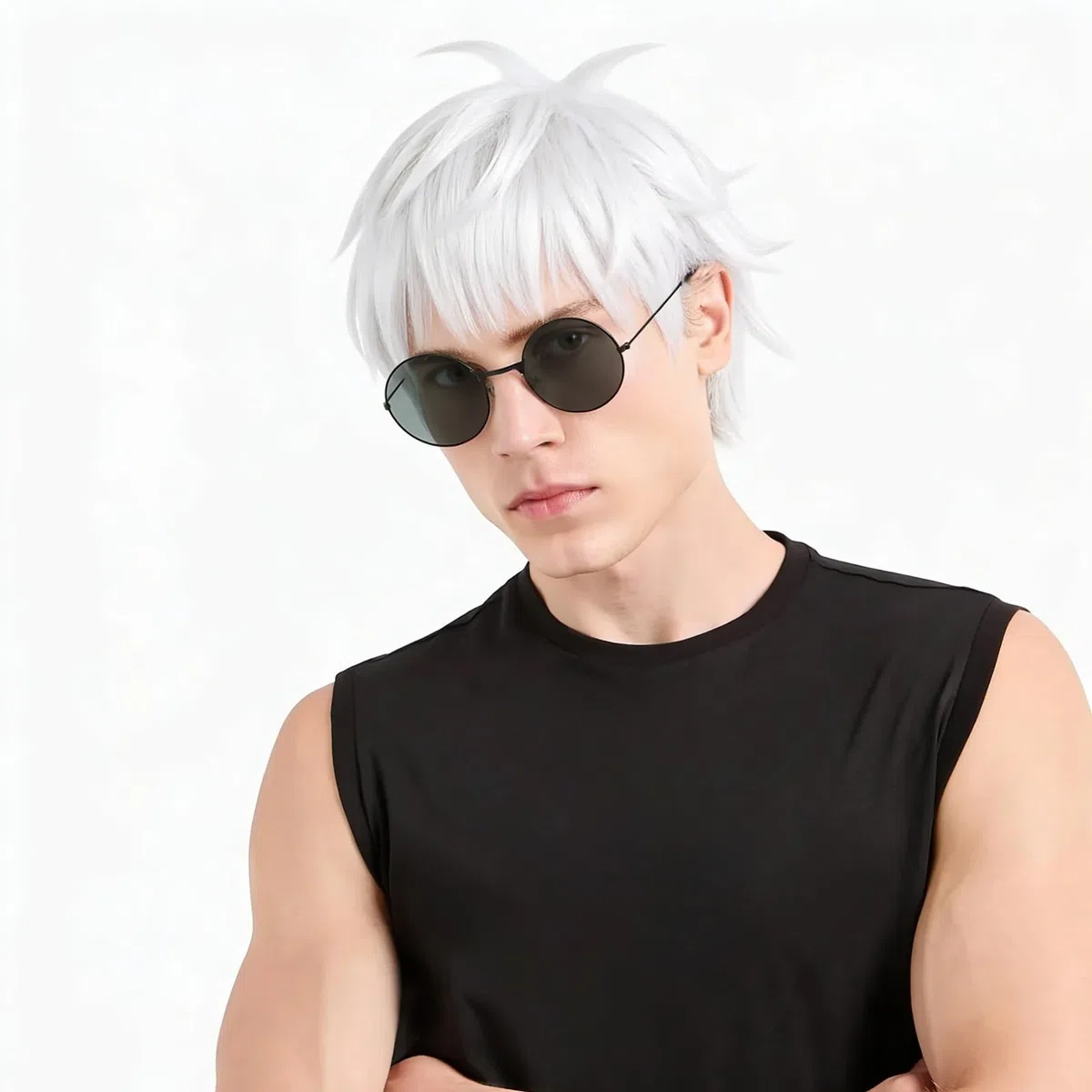 Parrucca Cosplay Grigia per Anime, Capelli Corti Grigio Argento con Calotta per Parrucca, Accessorio per Costumi Cosplay, per Halloween, Feste, Carnevale