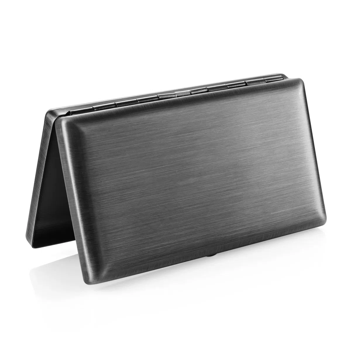 Portasigarette nero da uomo e da donna, in metallo, con scatola regalo, colore nero, per donne e uomini, anticato, per sigarette da 100 mm, sottile, 20 sigarette, in acciaio inox