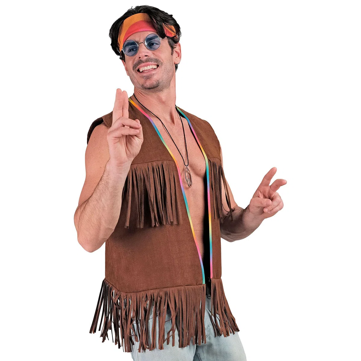 W WIDMANN MILANO Party Fashion - Costume da hippie, gilet con frange da uomo, marrone, outfit da festival