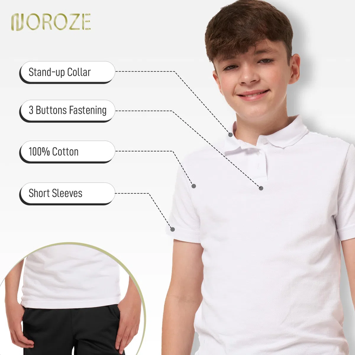 NOROZE Confezione da 3 Polo Scolastiche per Ragazzi e Ragazze, 5-13 Anni, Maglietta per Bambini - Uniforme Scolastica a Maniche Corte, Abbigliamento Sportivo, Canottiera Unisex (Bianco, Azzurro)