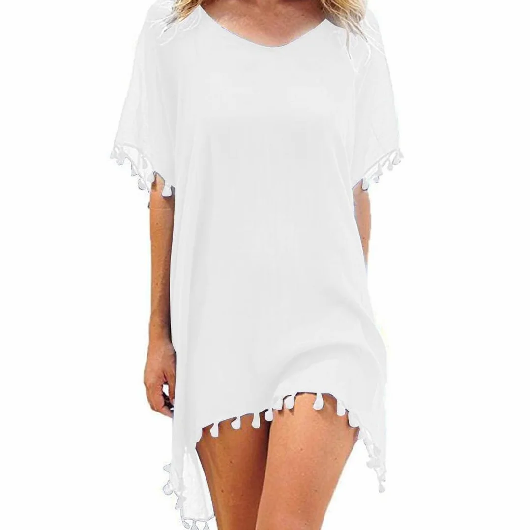 Copricostume da Bagno Donna Mare Scollo a V Abito da Spiaggia Chiffon Nappa Vestito Mare Copricostumi da Bagno Estivi Allentato Bikini Cover Up Costumi per Spiaggia Piscina