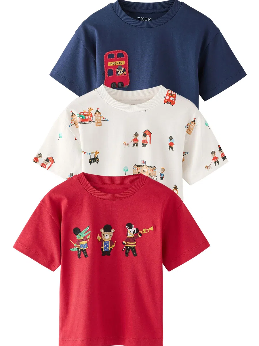 NEXT Ragazzo Confezione da 3 T-Shirt con Applicazioni