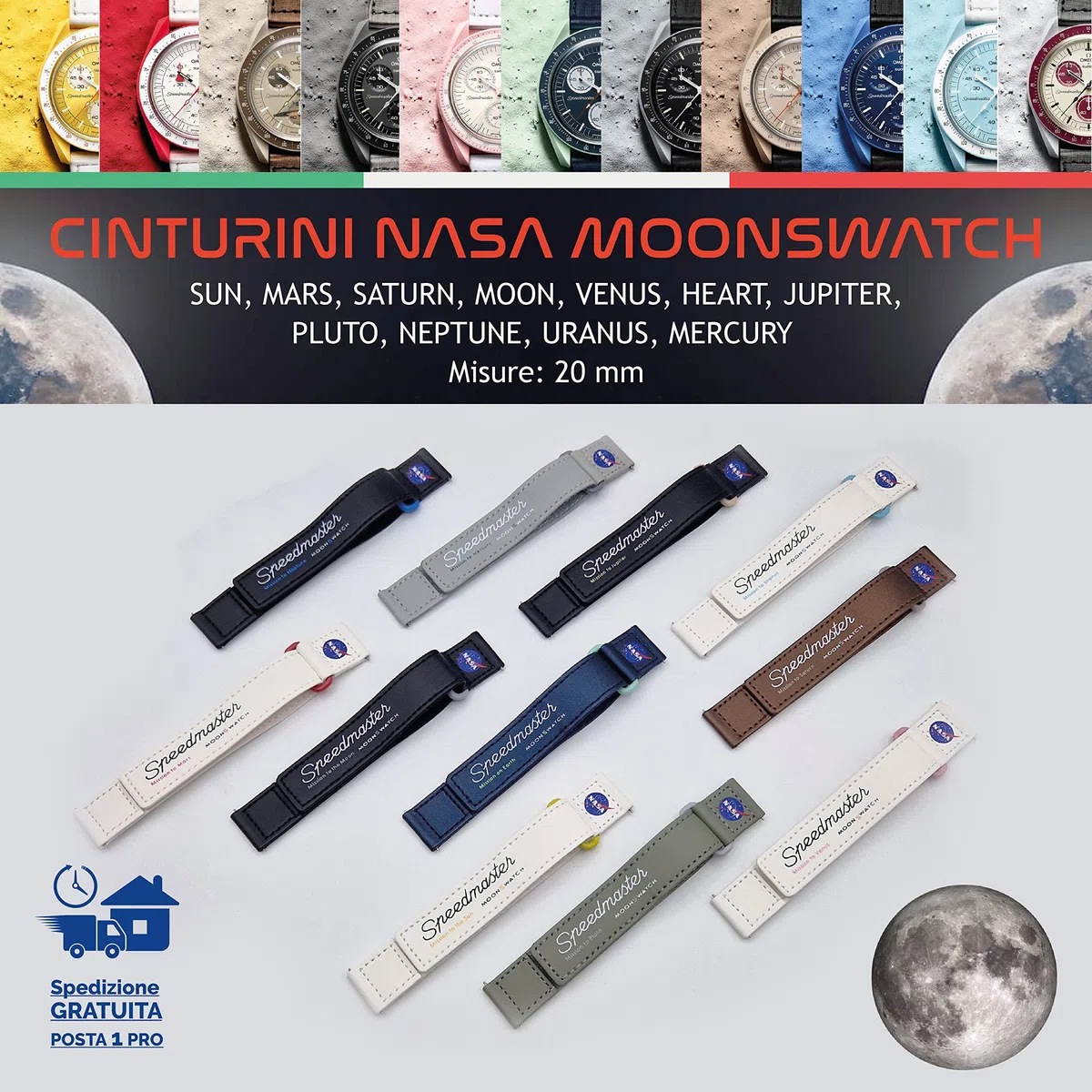 Generico Cinturino compatibile con orologi MoonSwatch MIssion to the Moon Neptune Mars Earth Sun Mercury Uranus Saturn Venus speedmaste watch