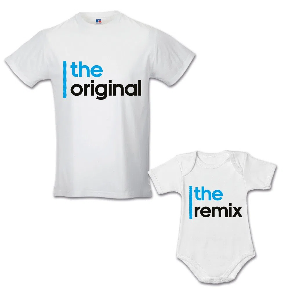 Babloo Idea Regalo Coppia di T-Shirt Papa' Figlio The Original - The Remix