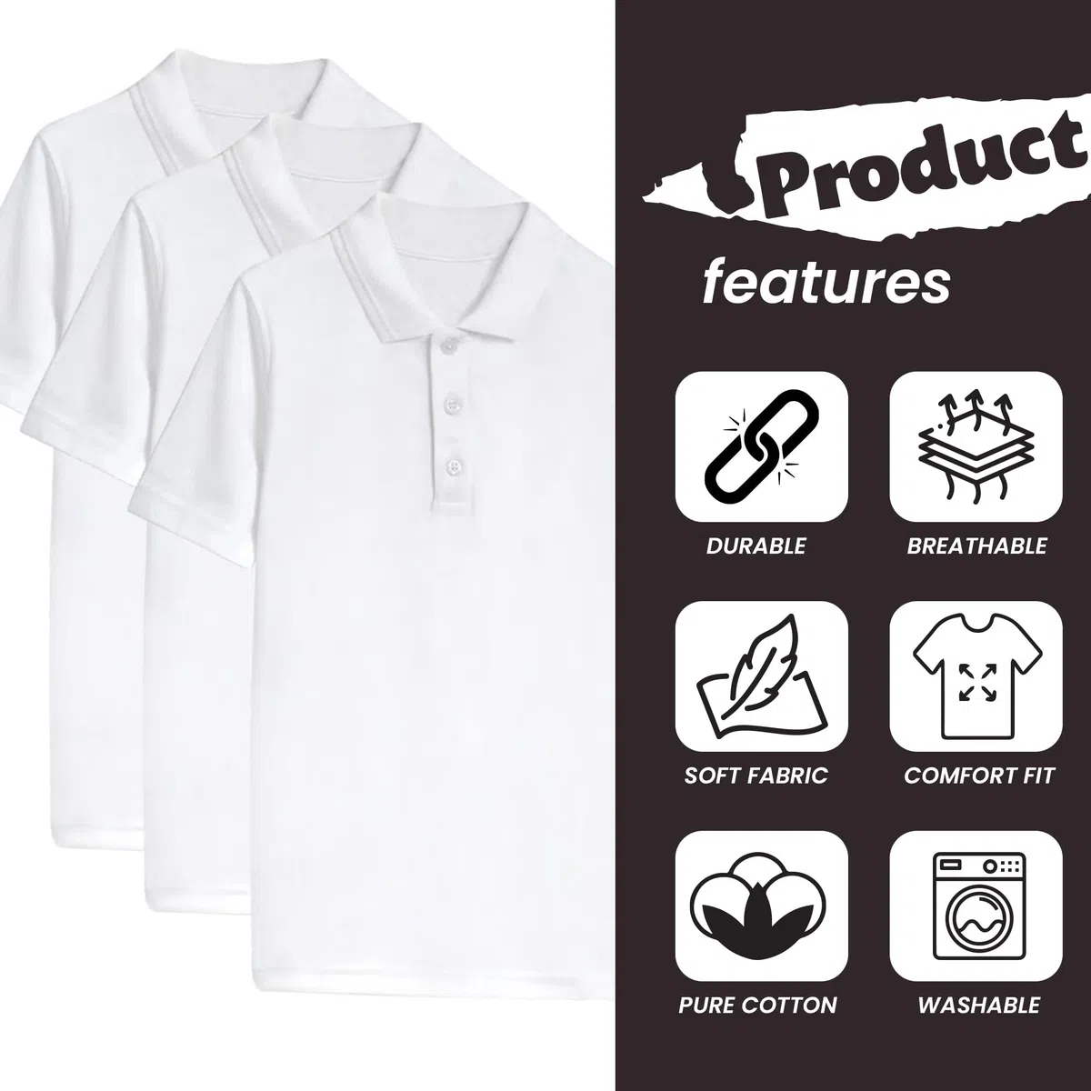 NOROZE Confezione da 3 Polo Scolastiche per Ragazzi e Ragazze, 5-13 Anni, Maglietta per Bambini - Uniforme Scolastica a Maniche Corte, Abbigliamento Sportivo, Canottiera Unisex (Bianco, Azzurro)