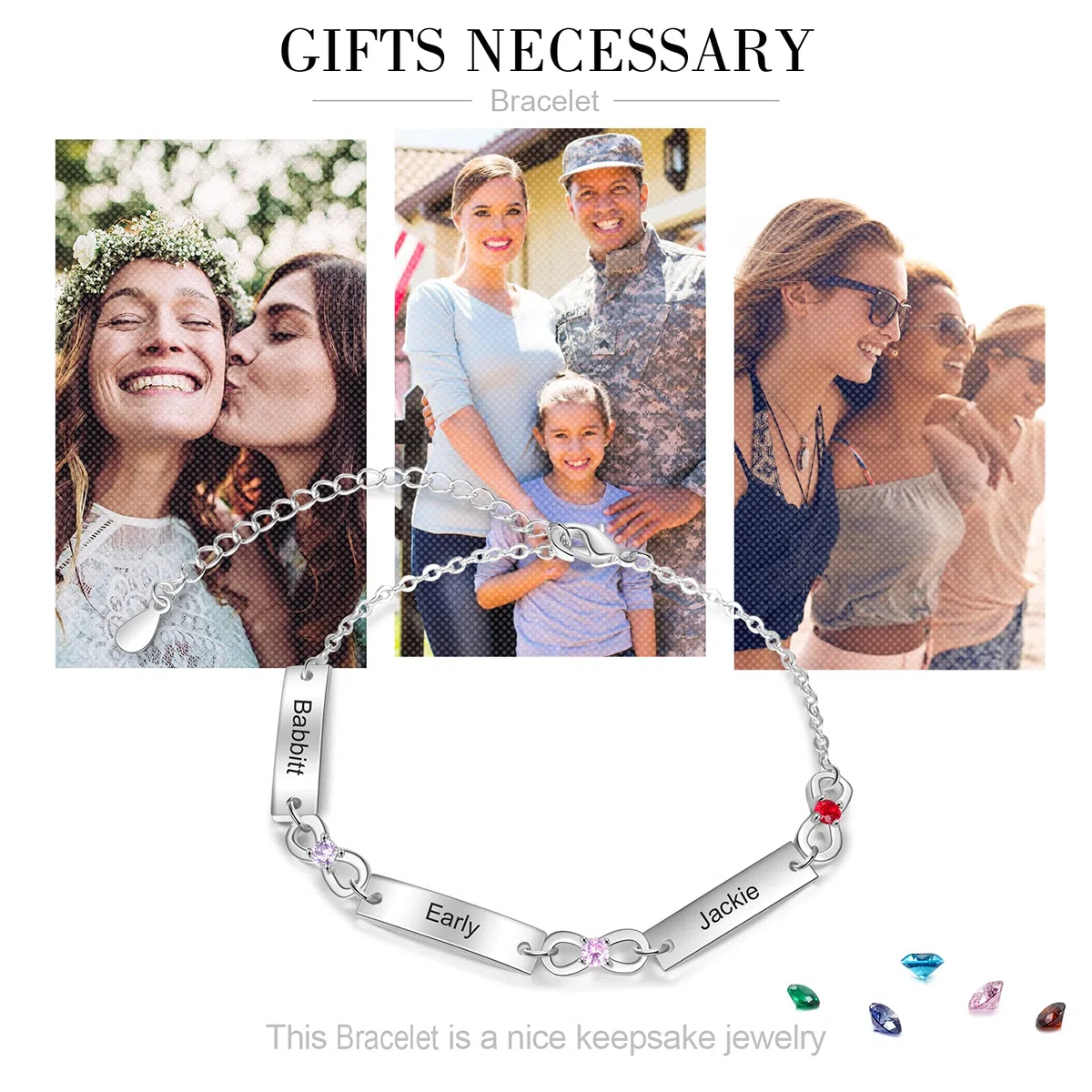 Lam Hub Fong Bracciale Infinito in Argento Personalizzato da Donna con Incisione 1-6 Nomi Braccialetti Madre Figlia Regolabili Regalo per la Festa Della Mamma Compleanno Natale