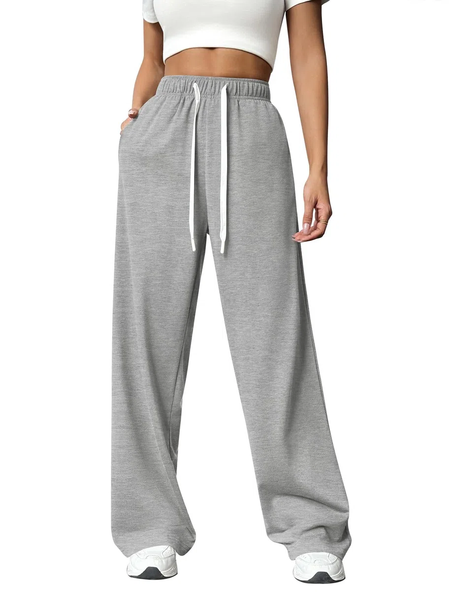 PINSPARK Pantaloni da Jogging a Gamba Larga da Donna Pantaloni da Jogging Larghi a Vita Alta Pantaloni Sportivi Casual con Coulisse e Tasche