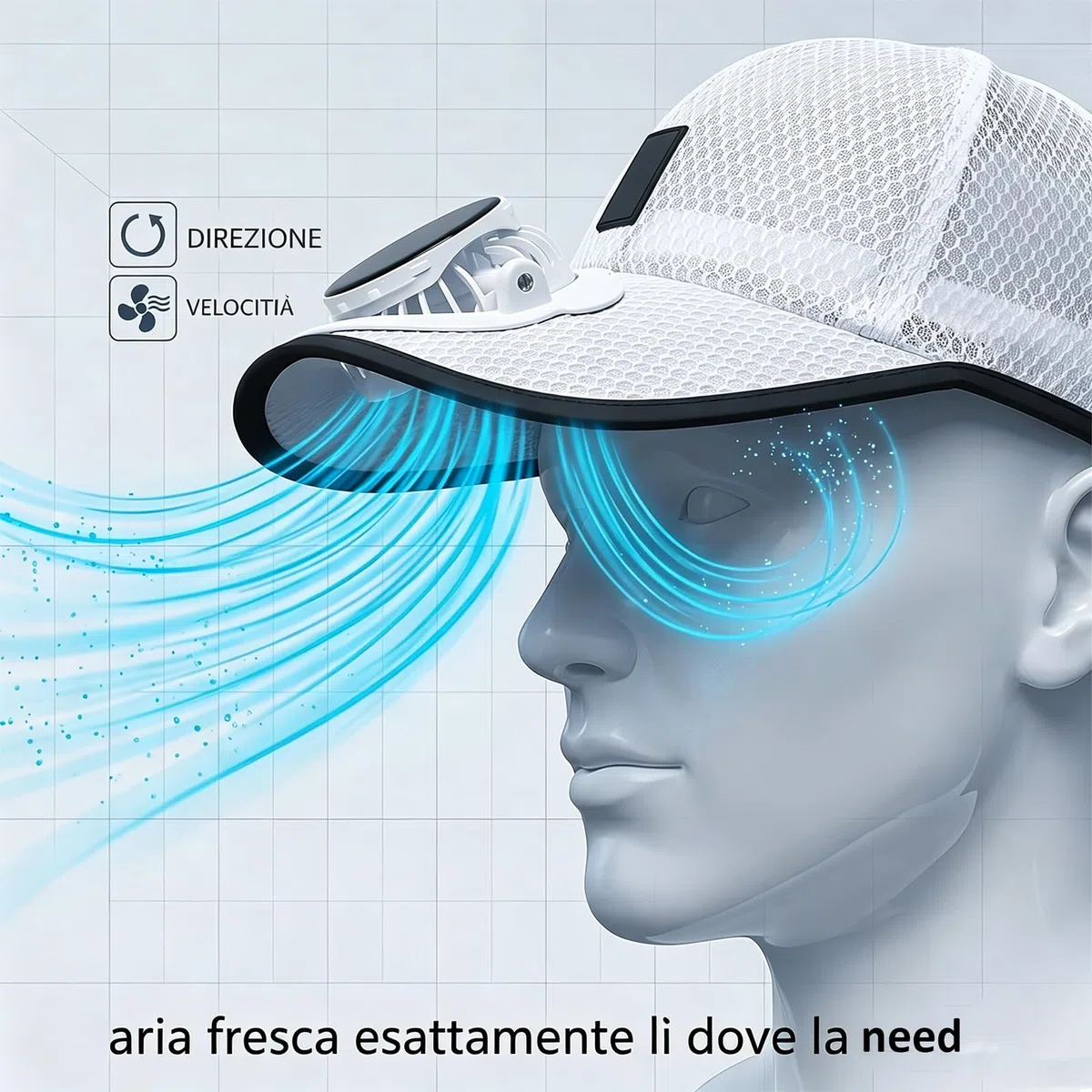 Cappello con Ventilatore Solare USB – Berretto da Baseball Leggero a 3 velocità, Doppia Ricarica, Regolabile per Uomo Donna, Ideale per Pesca Campeggio Lavoro all’Aperto