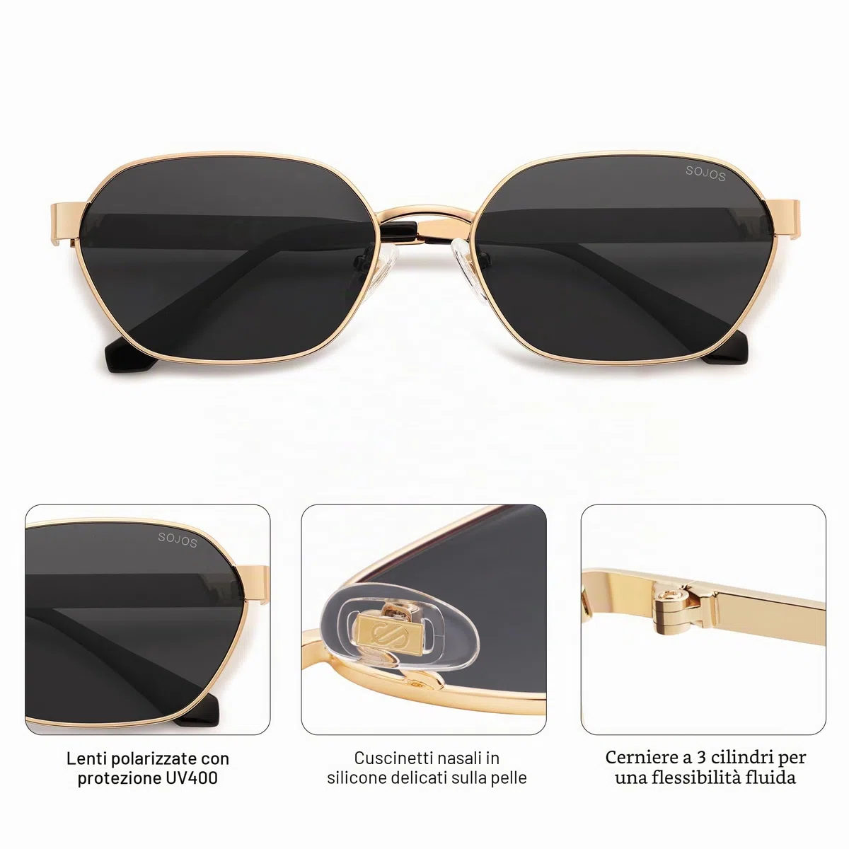 SOJOS Occhiali da sole esagonali polarizzati di tendenza Donna Uomo Occhiali da sole vintage quadrati in metallo retrò con protezione UV400 SJ1238