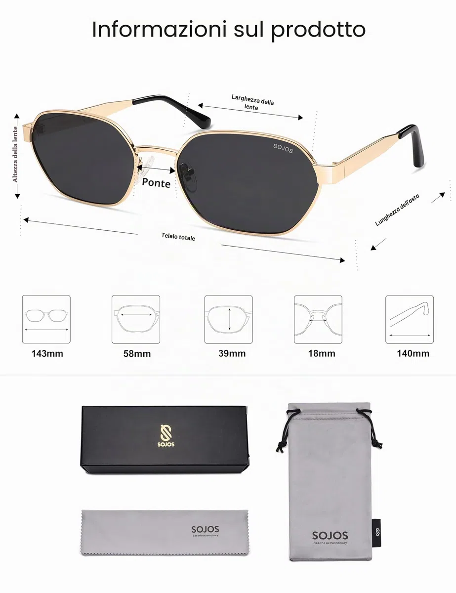 SOJOS Occhiali da sole esagonali polarizzati di tendenza Donna Uomo Occhiali da sole vintage quadrati in metallo retrò con protezione UV400 SJ1238