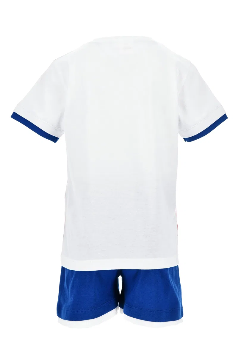 Marvel Avengers Pigiama Estivo 2 Pezzi per Bambini e Ragazzi, T-Shirt Bianca con Hulk, Spider-Man e Captain America, Shorts Blu