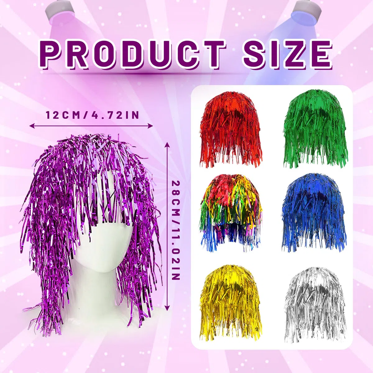7 pezzi Tinsel Wig, parrucca da discoteca glitterata, parrucca metallica lucida da donna, colorata ghirlanda parrucca, colore parrucche, travestimento per adulti, per Natale, Halloween