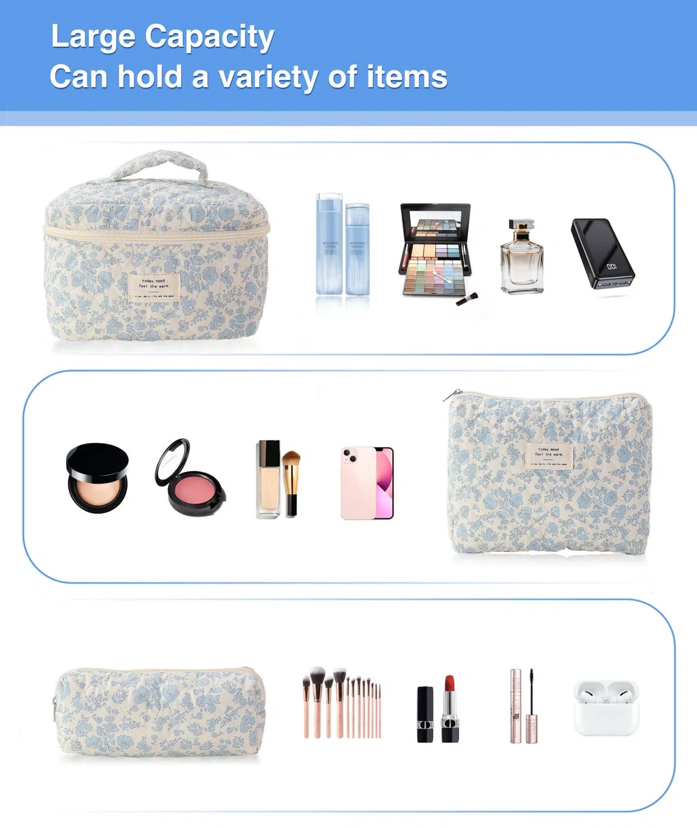 3 Piezas Beauty Case Morbida Grande Makeup Bag Pochette Donna Trucchi Piccola Orchidea Bianca