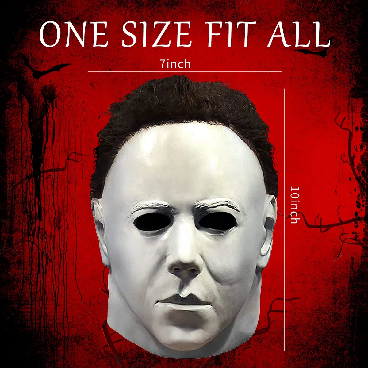 Masque Michael Myers pour adultes, Masque d'Halloween Original Michael Myers Face - 1978, Horror White Face Headgear Latex Rubber with Hair