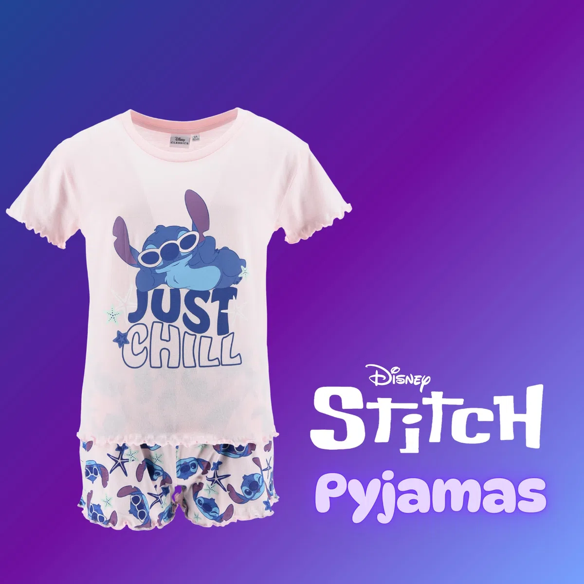 Disney Stitch T-Shirt e Pantaloncini per Bambine, Design Just Chill Pigiama 2 Pezzi per Ragazze, Taglie 10 a 16 Anni